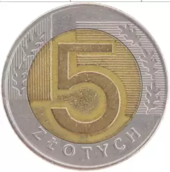 Монета 5 злотых Польши 1994 года Биметалл
