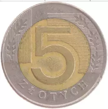 Монета 5 злотых Польши 1994 года Биметалл
