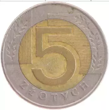 Монета 5 злотых Польши 1994 года Биметалл