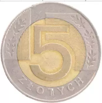 Монета 5 злотых Польши 1994 года Биметалл