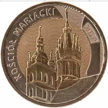 Монета 5 злотых Польши 2020 года Биметалл Мариацкий костел