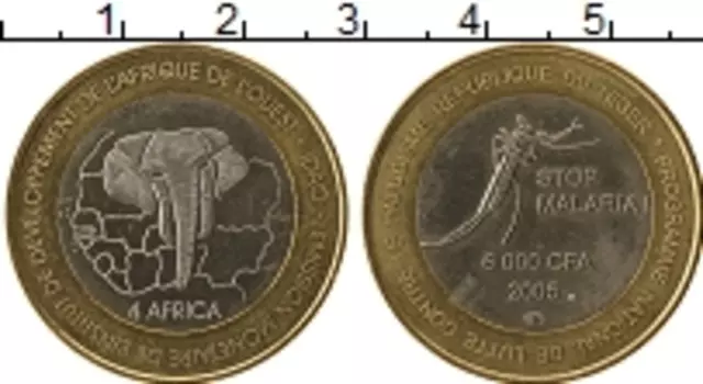 Монета 6000 франков Нигера 2005 года Биметалл Стоп малярия