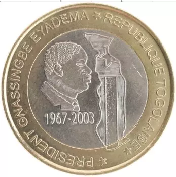 Монета 6000 франков Того 2003 года Биметалл Гнассингбе Эйадема