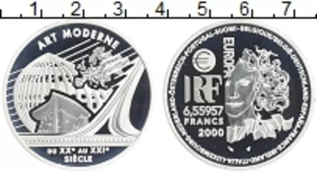 Монета 6,55957 франка Франции 2000 года Серебро Стили искусства Европы