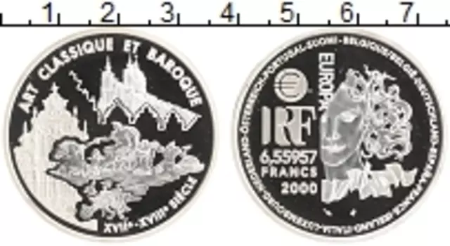 Монета 6,55957 франка Франции 2000 года Серебро Стили искусства Европы