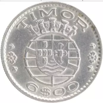 Монета 6 эскудо Тимора 1958 года Серебро Протекторат Португалии