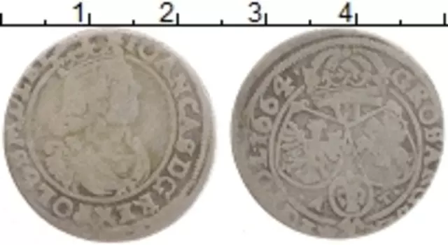 Монета 6 грошей Польши 1664 года Серебро Ян II Казимир