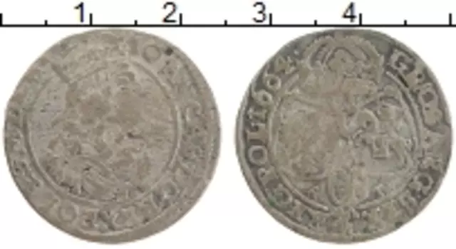 Монета 6 грошей Польши 1664 года Серебро Ян II Казимир