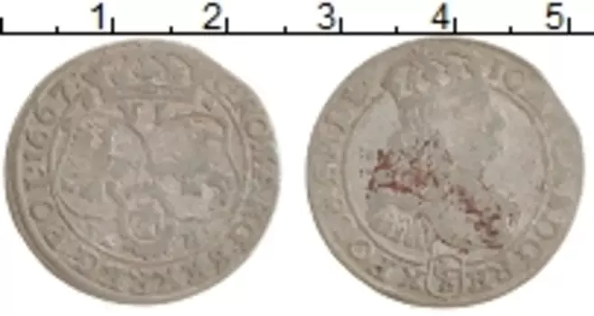 Монета 6 грошей Польши 1667 года Серебро Ян II Казимир