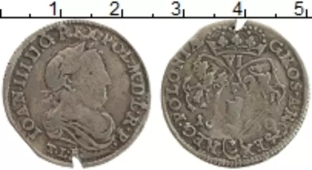 Монета 6 грошей Польши 1680 года Серебро Ян III Собеский