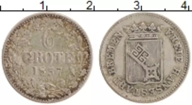 Монета 6 гротен Бремена 1857 года Серебро