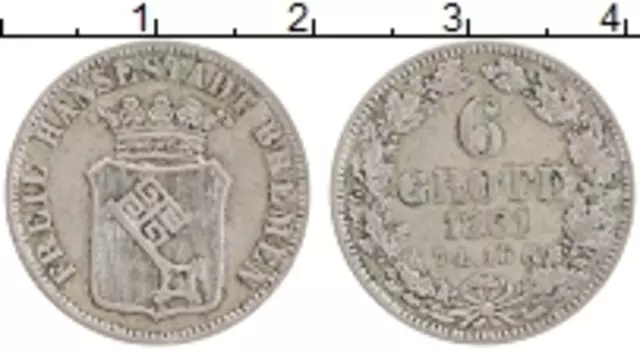 Монета 6 гротен Бремена 1861 года Серебро