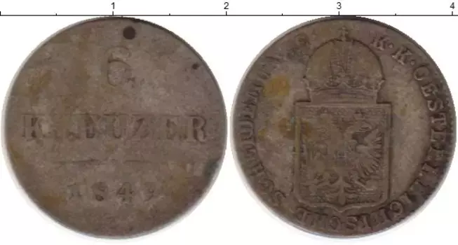 Монета 6 крейцеров Австрии 1849 года Серебро