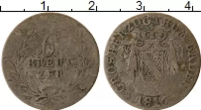 Монета 6 крейцеров Бадена 1816 года Серебро