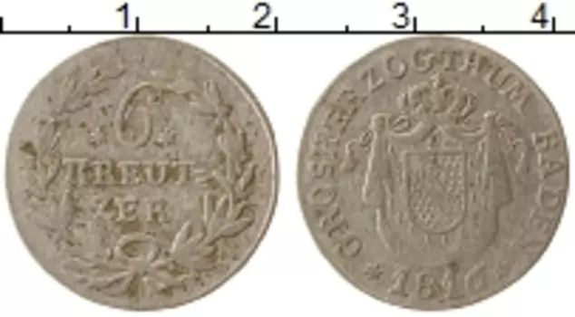 Монета 6 крейцеров Бадена 1816 года Серебро