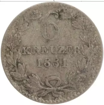Монета 6 крейцеров Бадена 1831 года Серебро Леопольд