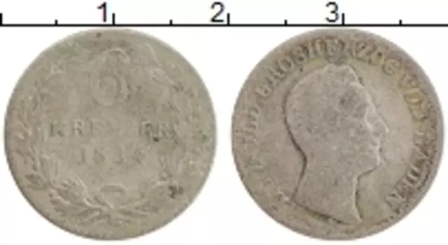 Монета 6 крейцеров Бадена 1834 года Серебро Леопольд
