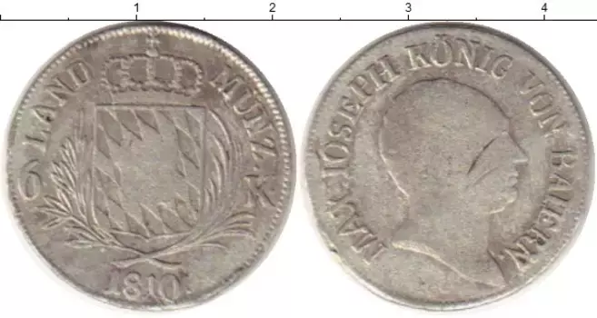 Монета 6 крейцеров Баварии 1810 года Серебро