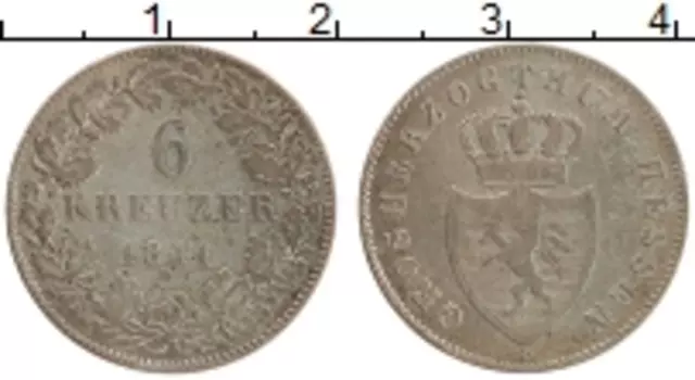 Монета 6 крейцеров Гессена 1841 года Серебро