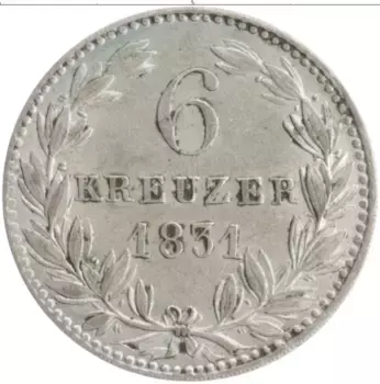 Монета 6 крейцеров Нассау 1831 года Серебро Обращение