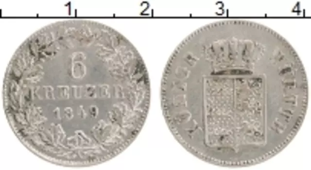 Монета 6 крейцеров Вюртемберга 1849 года Серебро Герб