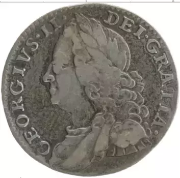 Монета 6 пенсов Англии 1758 года Серебро Георг II