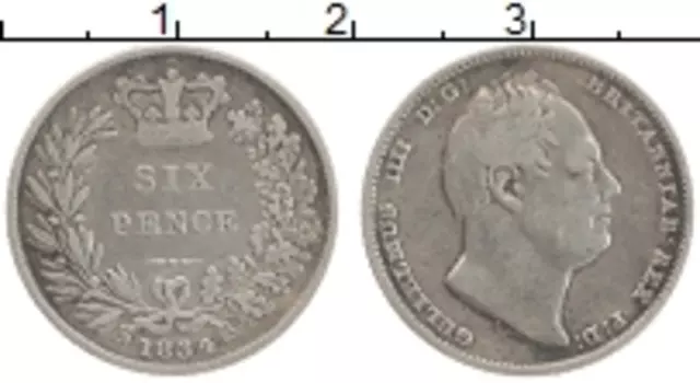 Монета 6 пенсов Англии 1834 года Серебро Георг IV