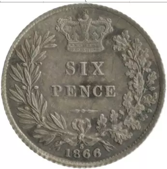 Монета 6 пенсов Англии 1866 года Серебро Виктория