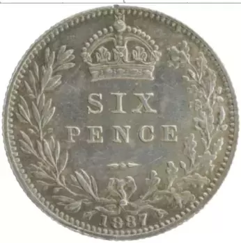 Монета 6 пенсов Англии 1887 года Серебро Виктория