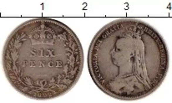 Монета 6 пенсов Англии 1892 года Серебро Виктория