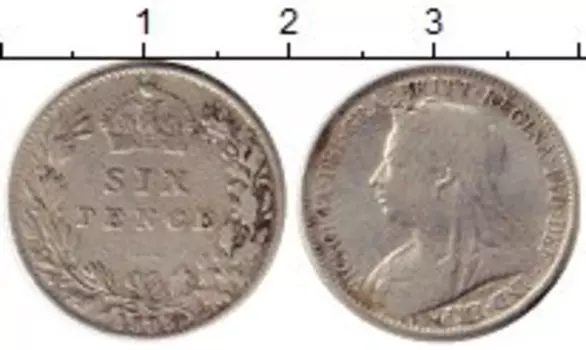 Монета 6 пенсов Англии 1895 года Серебро Виктория