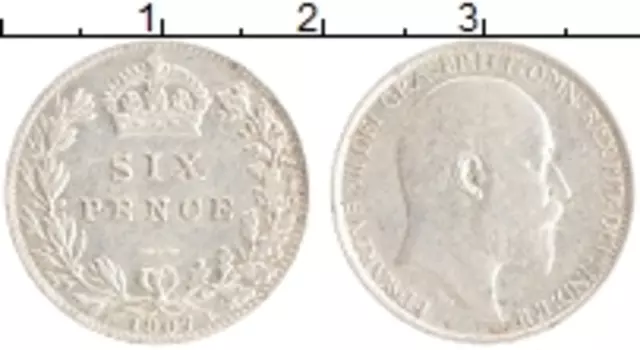 Монета 6 пенсов Англии 1907 года Серебро Эдвард VII