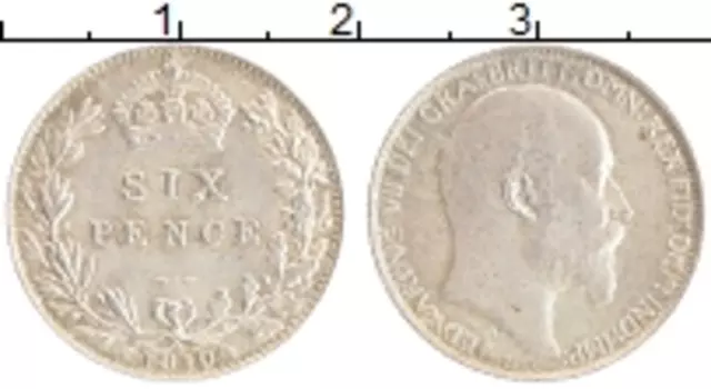 Монета 6 пенсов Англии 1910 года Серебро Эдвард VII