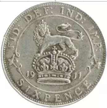 Монета 6 пенсов Англии 1911 года Серебро Георг V