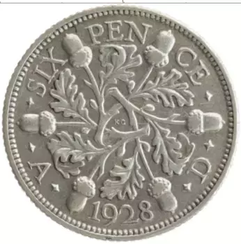 Монета 6 пенсов Англии 1928 года Серебро Георг V
