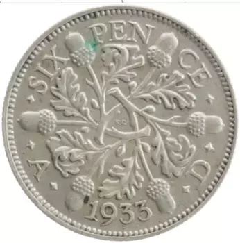 Монета 6 пенсов Англии 1933 года Серебро Георг V