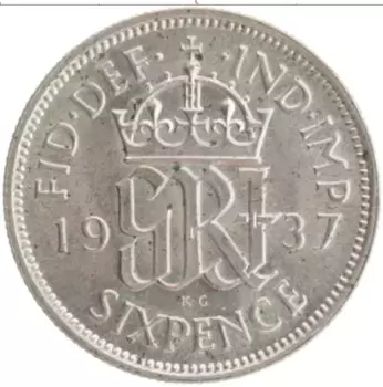 Монета 6 пенсов Англии 1937 года Серебро Георг VI