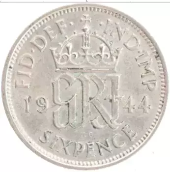 Монета 6 пенсов Англии 1944 года Серебро Георг VI