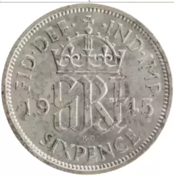Монета 6 пенсов Англии 1945 года Серебро Георг VI