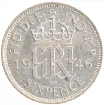 Монета 6 пенсов Англии 1946 года Серебро Георг VI