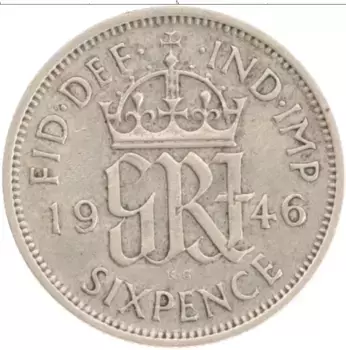 Монета 6 пенсов Англии 1946 года Серебро Георг VI