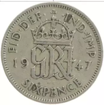Монета 6 пенсов Англии 1947 года Медно-никель Георг VI