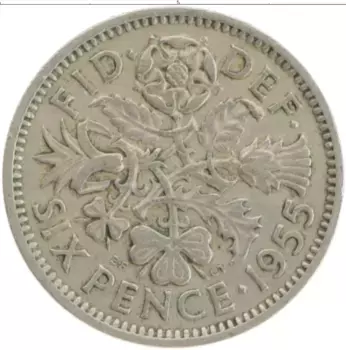 Монета 6 пенсов Англии 1955 года Медно-никель