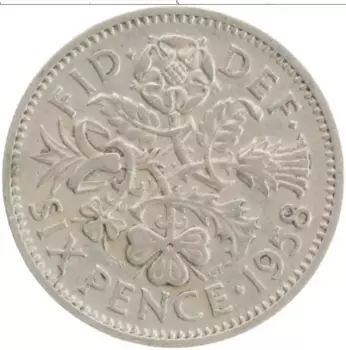 Монета 6 пенсов Англии 1958 года Медно-никель Елизавета II