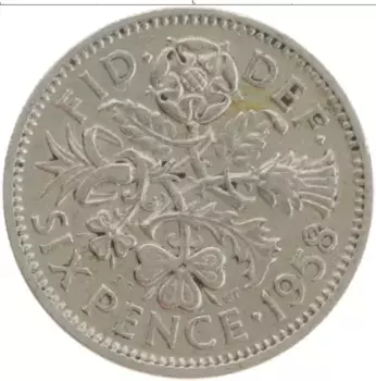 Монета 6 пенсов Англии 1958 года Медно-никель