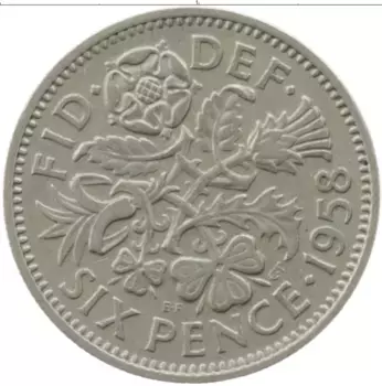 Монета 6 пенсов Англии 1958 года Медно-никель Елизавета II