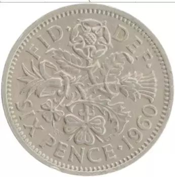 Монета 6 пенсов Англии 1960 года Медно-никель Елизавета II