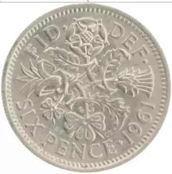 Монета 6 пенсов Англии 1961 года Медно-никель Елизавета II