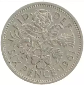 Монета 6 пенсов Англии 1961 года Медно-никель