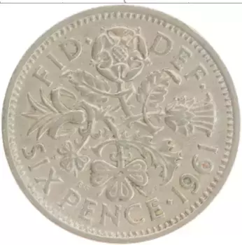 Монета 6 пенсов Англии 1961 года Медно-никель Елизавета II